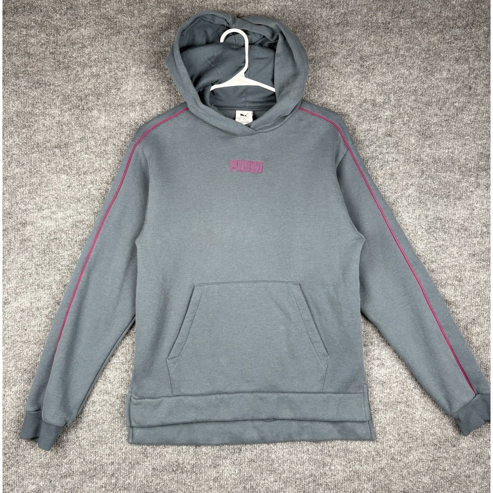 PUMA Women's Long Sleeve Fleece Pullover Hoodie Gray Blue Small Soft Comfort - Picture 1 of 7